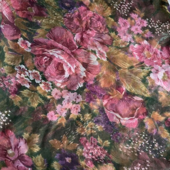 Vintage Lightweight Chiffon Scarf Wrap 39X 40" Pink Roses Floral Sheer Romantic - Picture 5 of 7